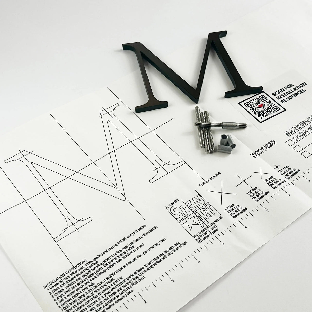 Alt oxidized solid copper division 10 architectural sign letter on mounting template with hardware