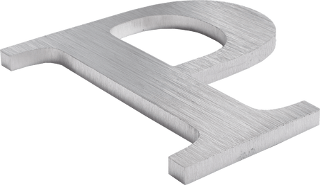 An aluminum letter P with a brushed face and brushed sides.