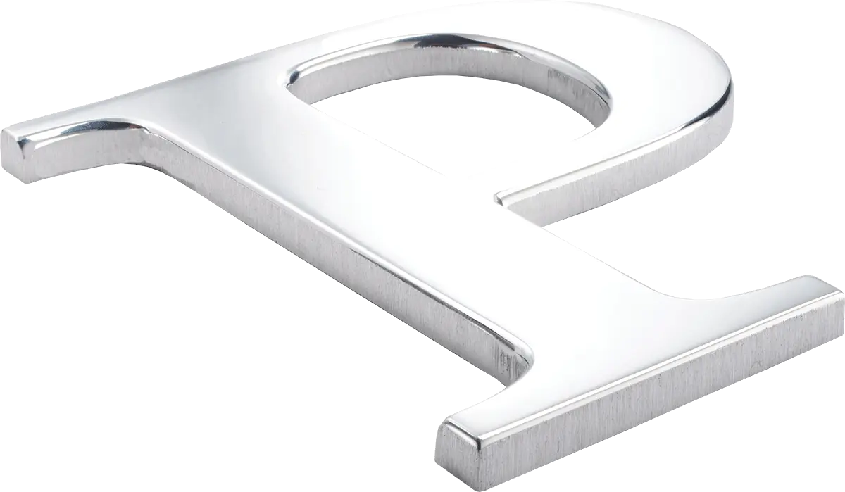 An aluminum letter P with a polished face and sanded sides.