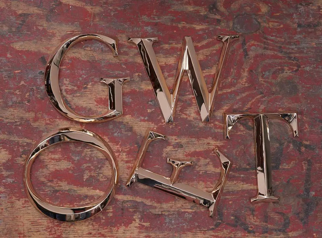 Polished Prismatic Cast Bronze Sign Letters & Numbers Gemini