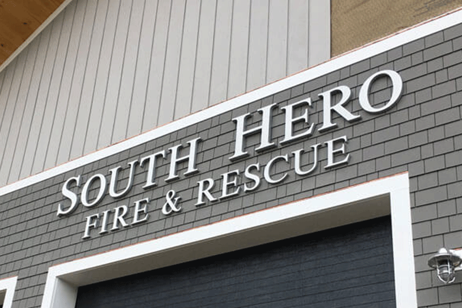 Fire and rescue sign with cast aluminum sign letters
