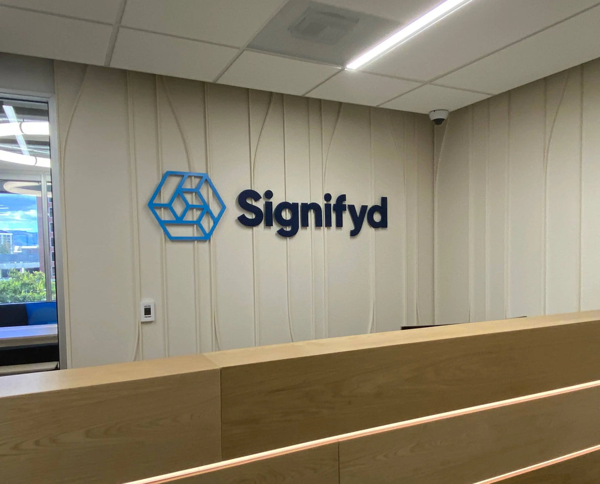 Lobby sign made of painted aluminum letters