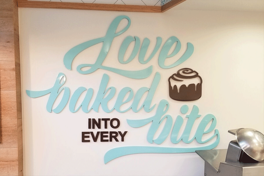 Bakery sign with painted acrylic sign letters and elements.