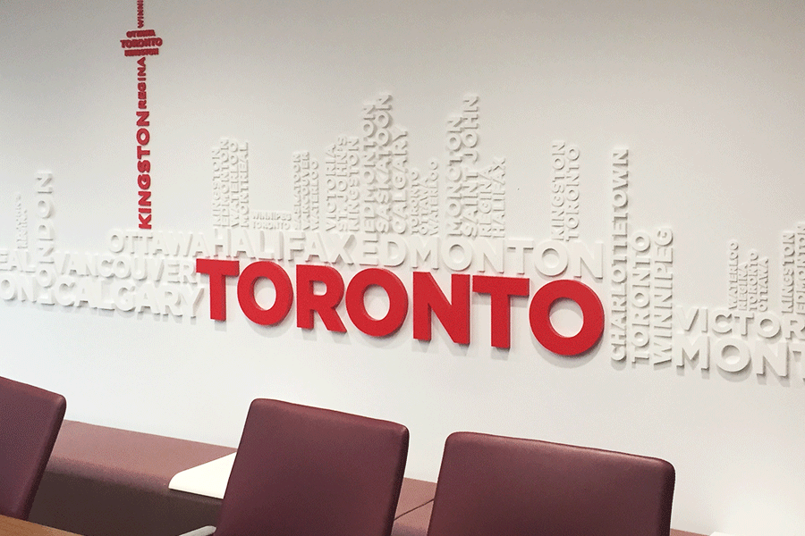 Wall art with painted acrylic sign letters.