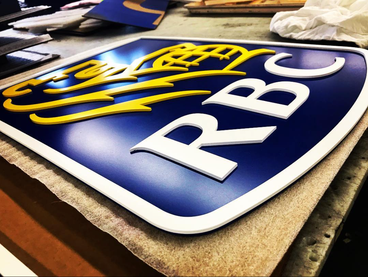 Closeup of painted aluminum RBC sign