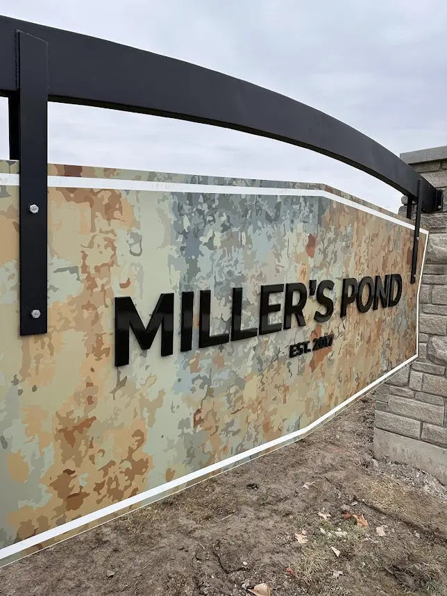 Outdoor sign with black anodized aluminum sign letters