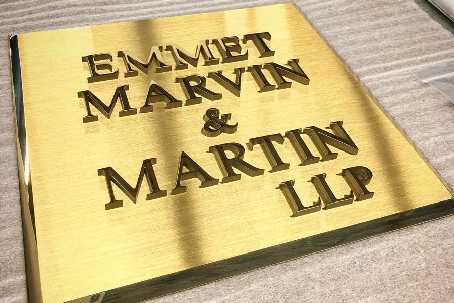 Polished flat cut bass sign letters for a lawyer's office