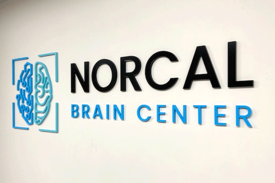 Lobby sign with plastic PVC letters and shapes.