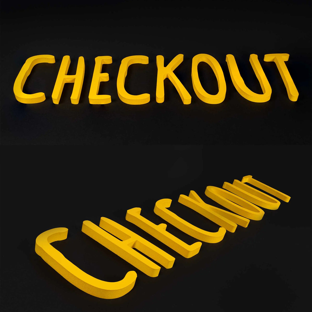 Flat cut plastic letters painted yellow