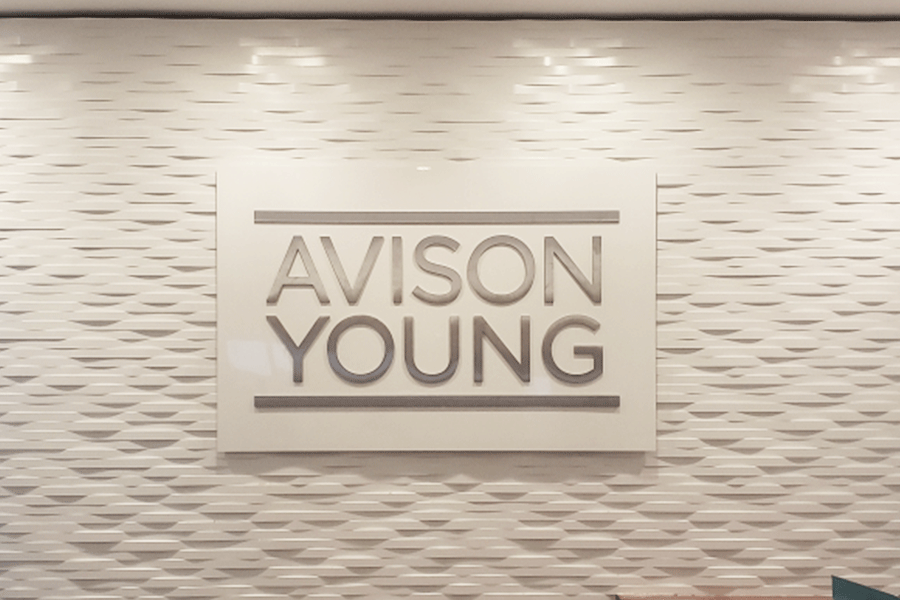 Law firm sign with stainless steel sign letters and shapes.