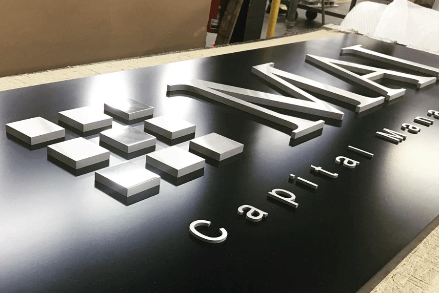 Polished stainless steel sign letters
