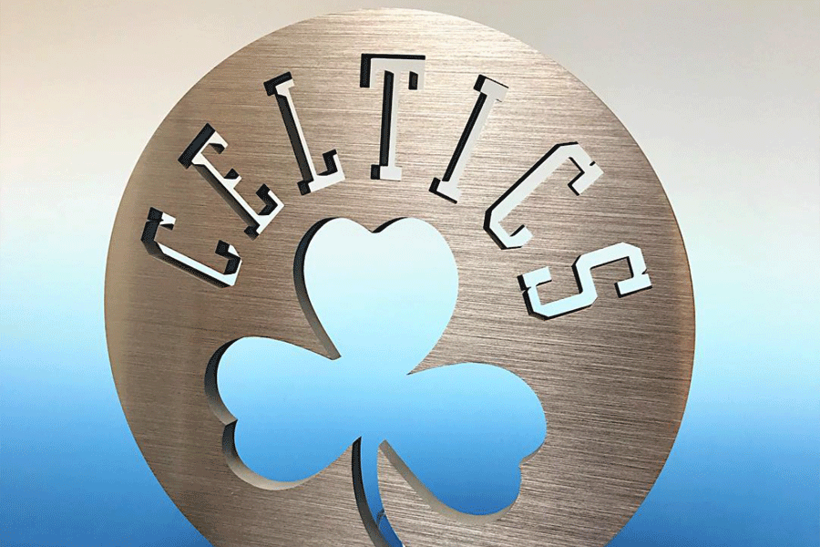 Brushed stainless steel Celtics sign
