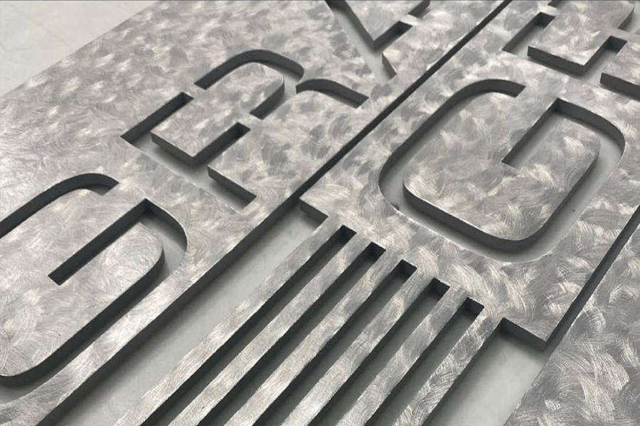 Flat Cut Random Arc Finish Aluminum sign