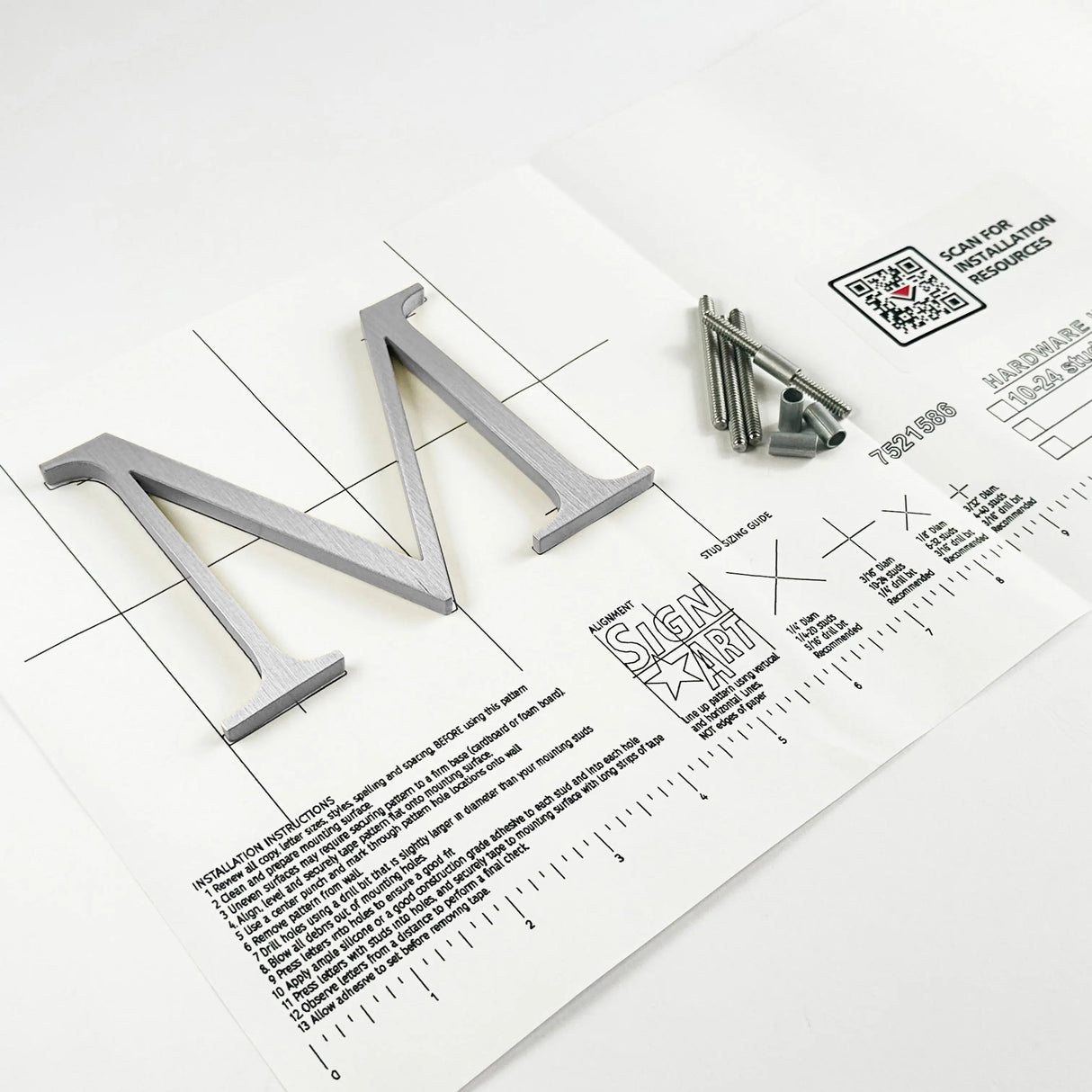Brushed solid 316 stainless steel division 10 architectural sign letter with back stud mounting template and hardware