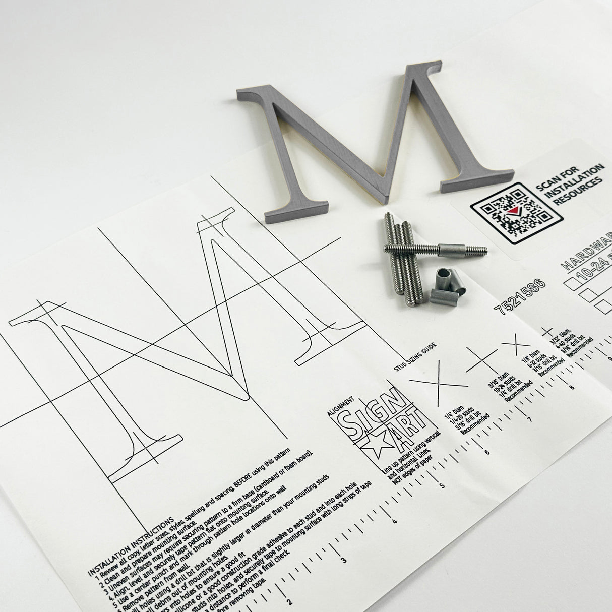 Brushed solid 316 stainless steel division 10 architectural sign letter with back stud mounting template and hardware