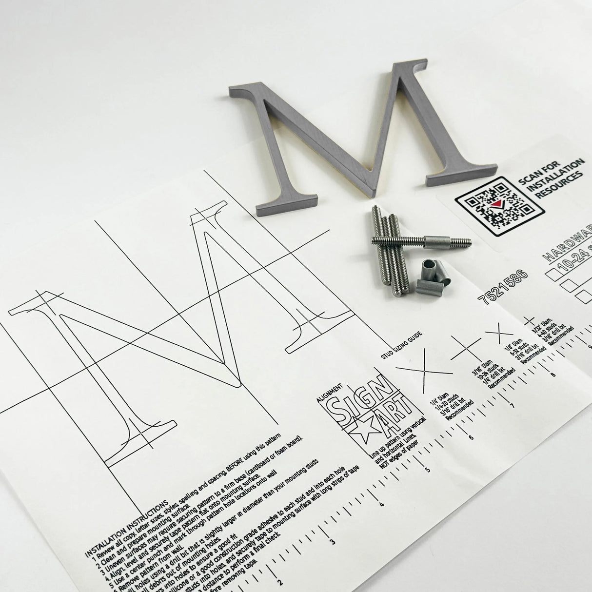 Brushed solid 316 stainless steel division 10 architectural sign letter with back stud mounting template and hardware
