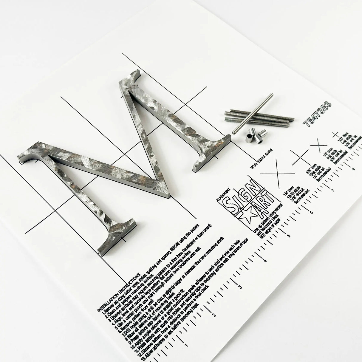 Random arc brushes stainless steel division 10 architectural sign letter with double-sided tape on mounting template