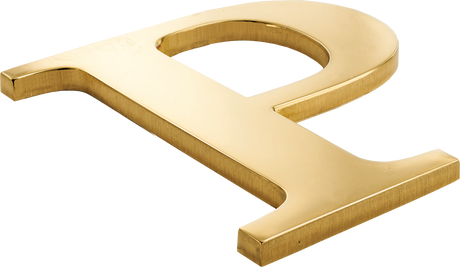 Solid brass letter P with a polished face and brushed returns.