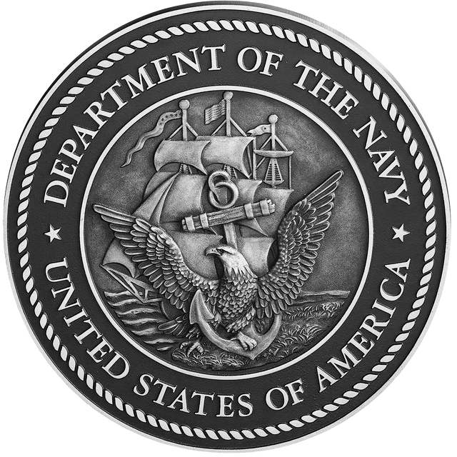 US Department of the Navy military seal in cast aluminum metal with a 3D sculpted face.