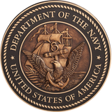 US Department of the Navy military seal in cast bronze metal with a 3D sculpted face.