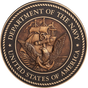 US Department of the Navy military seal in cast bronze metal with a 3D sculpted face.