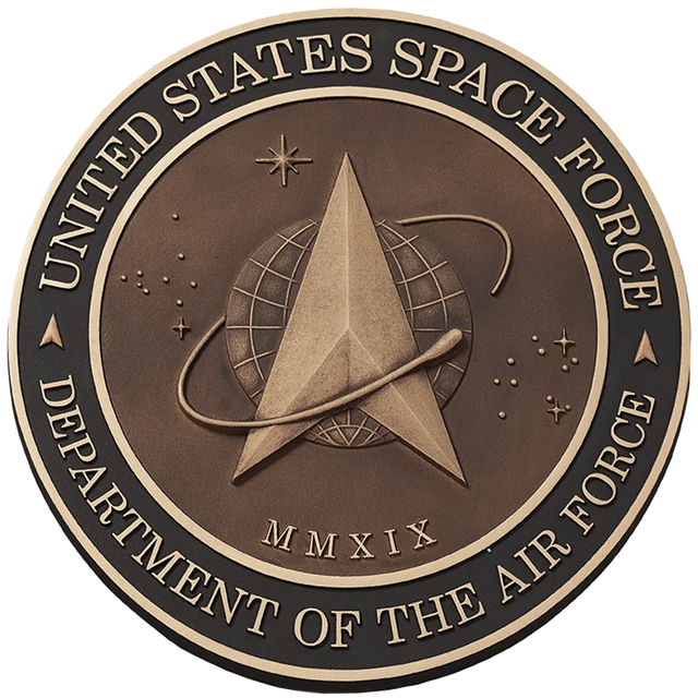Solid cast division 10 BAA & BABA certified architectural sculpted bronze US Space Force seal.