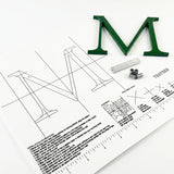 Painted acrylic division 10 architectural sign letter with back studs on a mounting template