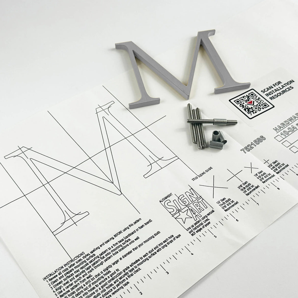 Brushed solid aluminum division 10 architectural sign letter with back stud mounting template and hardware