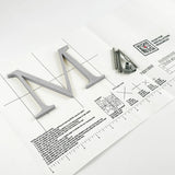 Orbital brushed solid aluminum division 10 architectural sign letter with back stud mounting template and hardware