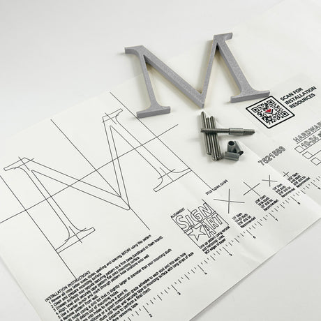 Orbital brushed solid aluminum division 10 architectural sign letter with back stud mounting template and hardware