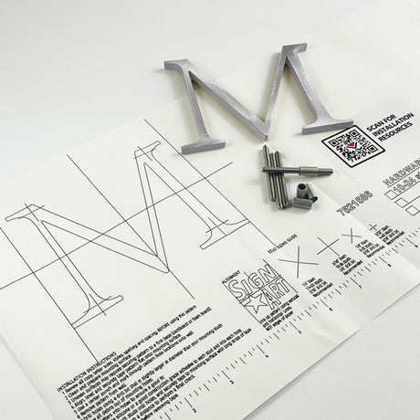 Random arc brushed solid aluminum division 10 architectural sign letter with back stud mounting template and hardware