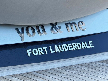 Boat name and hailing port letters made of polished marine grade stainless steel