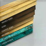 Side-by-side comparison of every finish option for solid bronze division 10 architectural sign letters