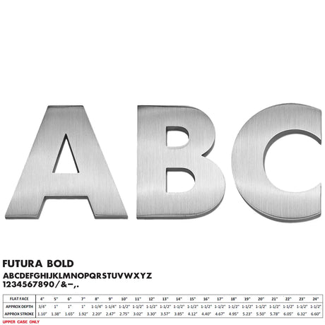 Cast aluminum sign letters in Futura Bold font