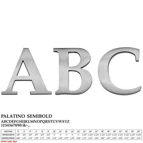 Cast aluminum sign letters in Palatino Semibold font