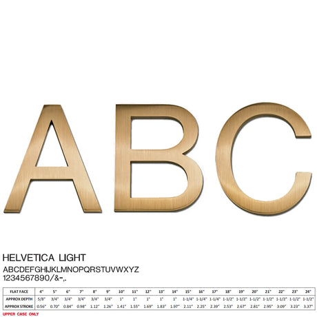 Cast bronze sign letters in Helvetica Light font