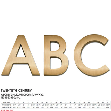 Cast bronze ABC letters in Twentieth Century font
