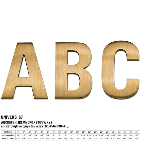 Cast bronze ABC letters in Univers 67 font