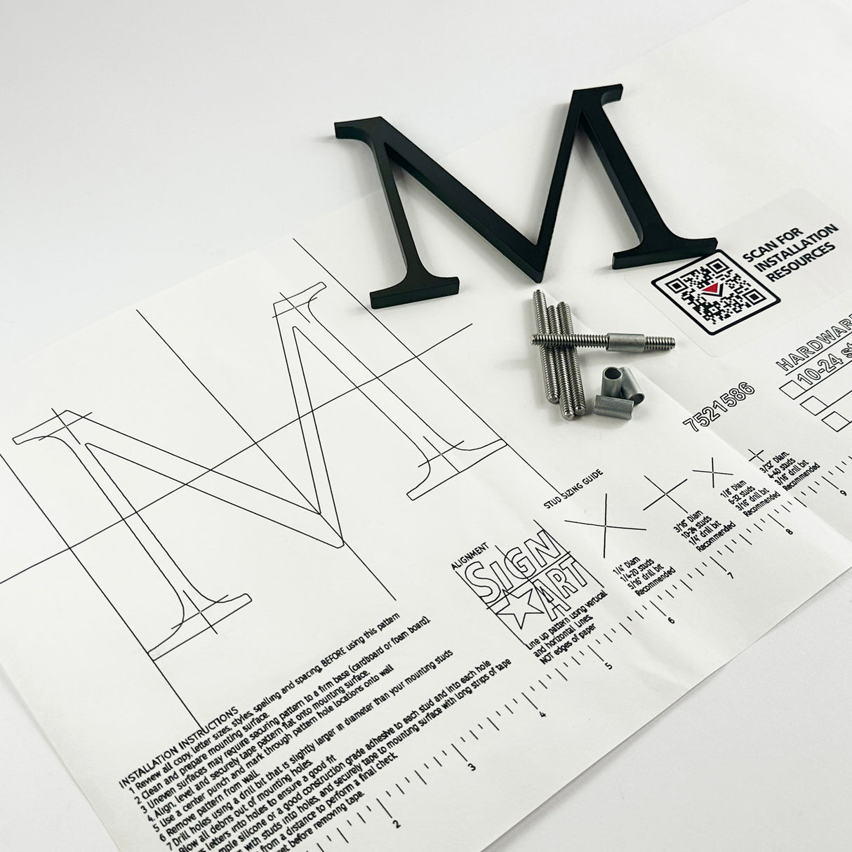Dark alt oxidized solid copper division 10 architectural sign letter on mounting template with hardware