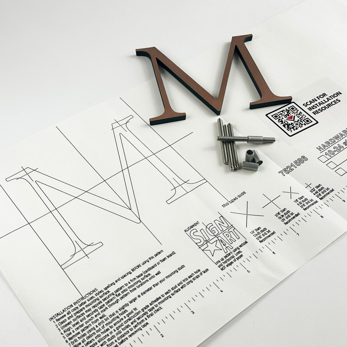 Light alt oxidized solid copper division 10 architectural sign letter on mounting template with hardware