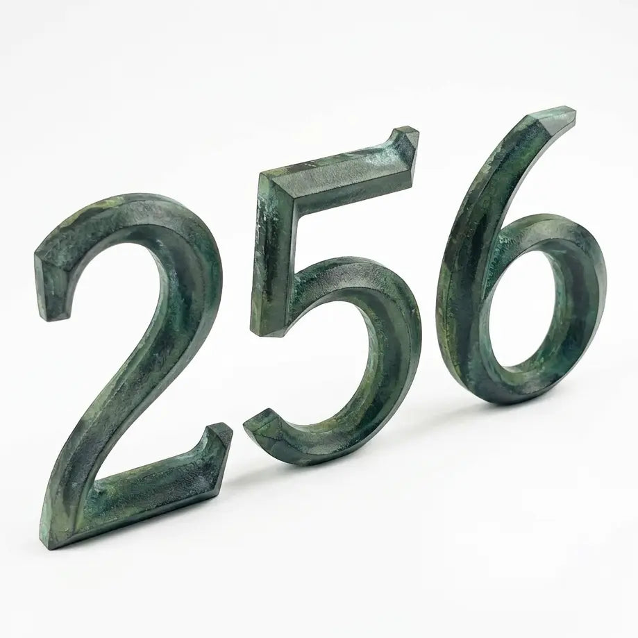 Verde Patina Prismatic Cast Bronze Sign Letters & Numbers