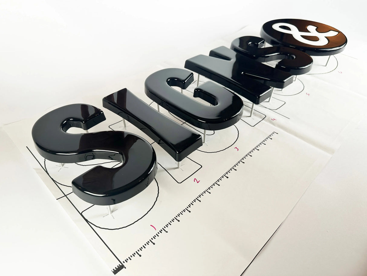 Formed plastic sign letters with installation template and hardware
