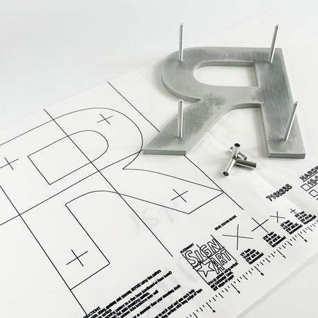 Solid aluminum sign letters with hardware and mounting template