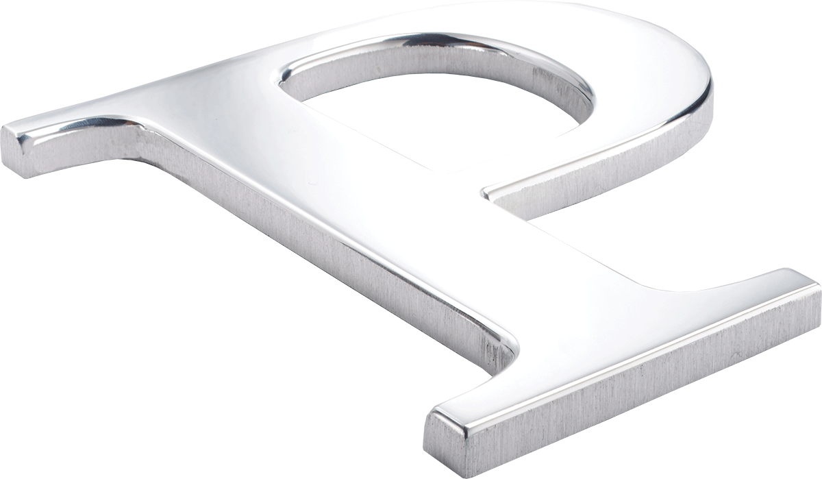 An aluminum letter P with a polished face and sanded sides.