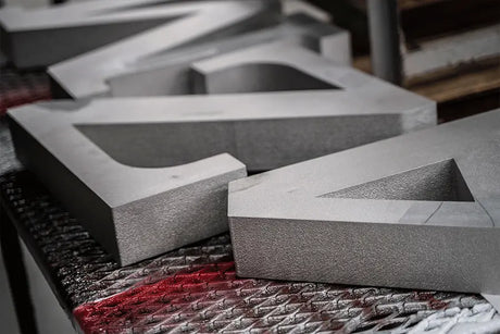 Closeup of cast aluminum sign letters