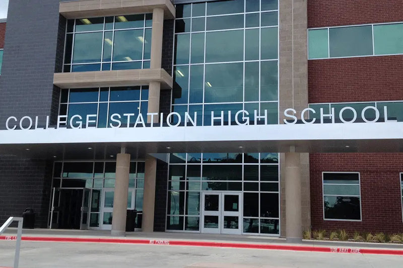 High school sign with cast aluminum sign letters