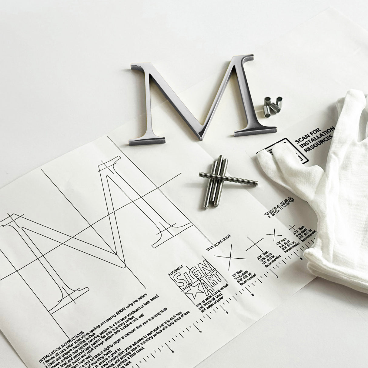 Polished solid 316 stainless steel division 10 architectural sign letter with back stud mounting template and hardware